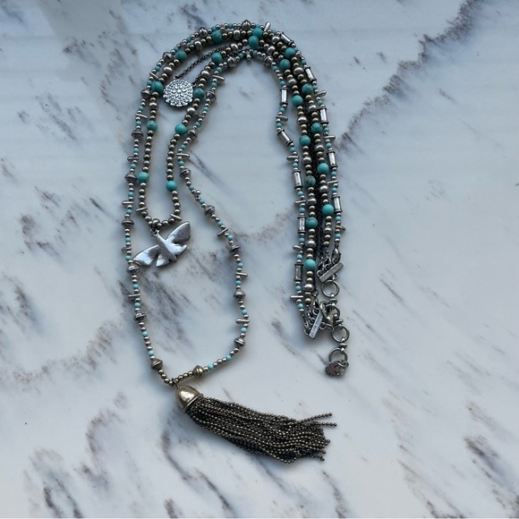 EUC Lucky Brand Multi Ways Necklace Silver, Vintage Gold and turquoise teal - Picture 1 of 6
